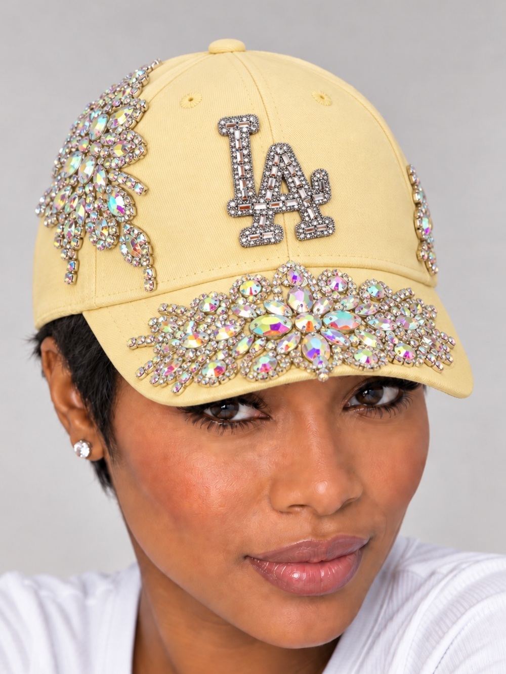 Upcycled yellow Bejeweled LA Logo SnapBack Baseball Cap